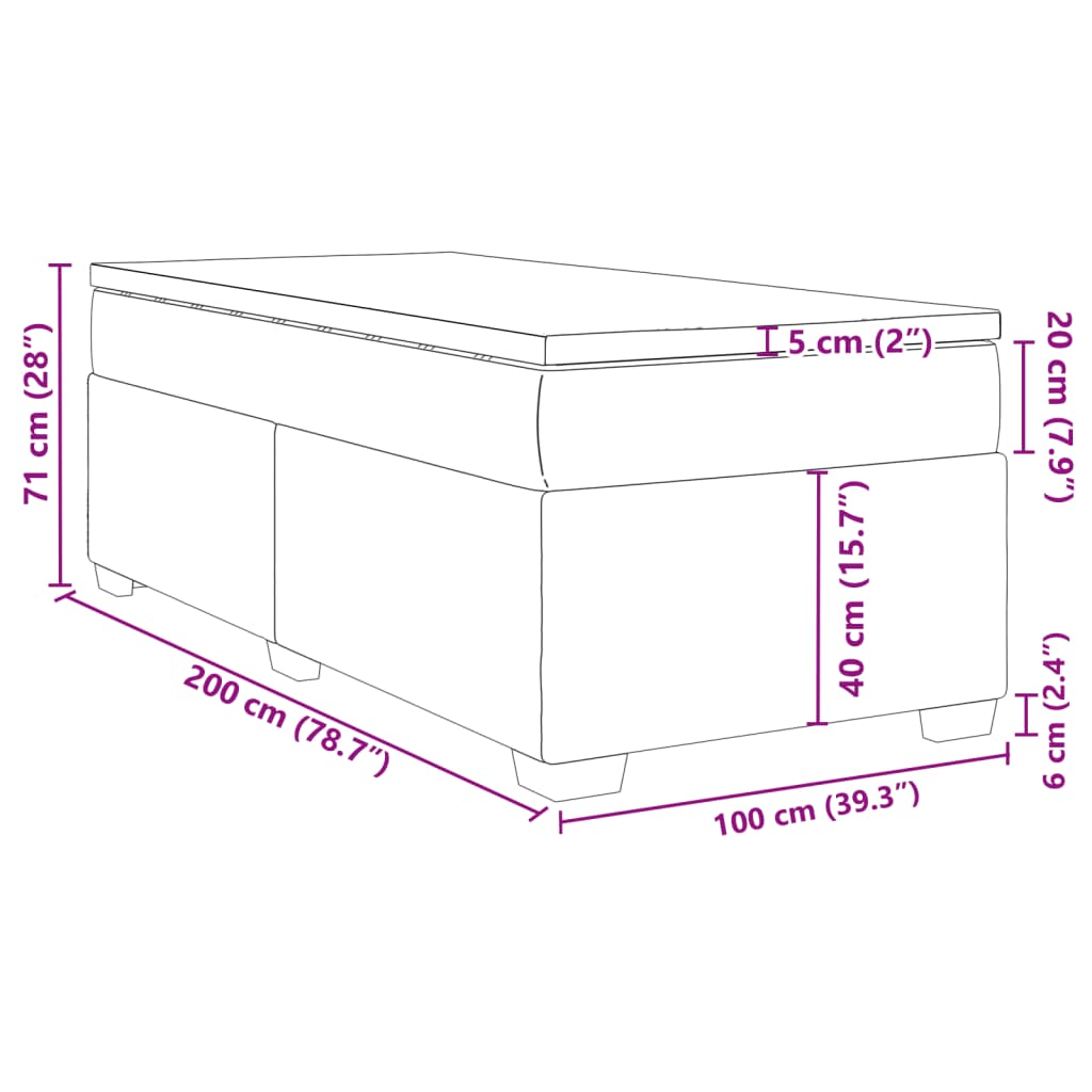 vidaXL Κρεβάτι Boxspring με Στρώμα Μαύρο 100 x 200 εκ. Υφασμάτινο