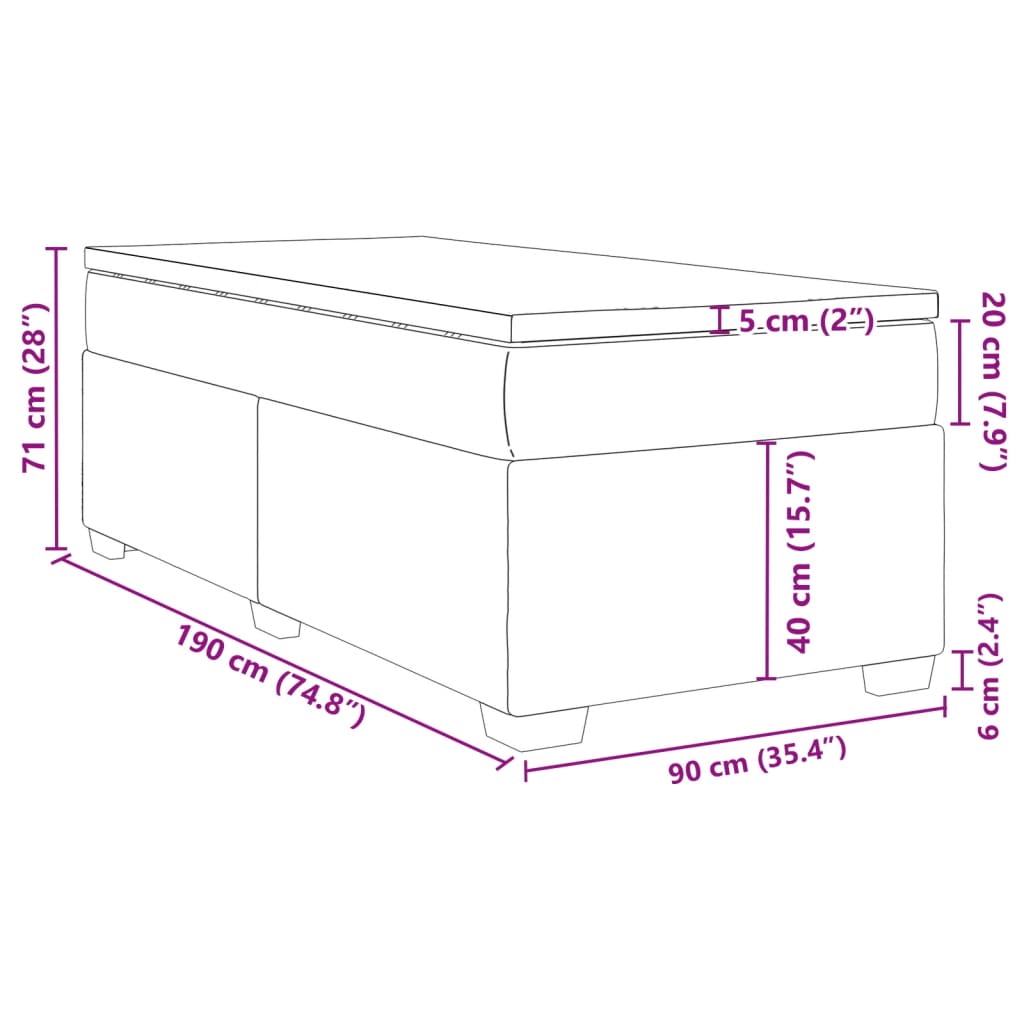 vidaXL Κρεβάτι Boxspring με Στρώμα Σκούρο Γκρι 90x190 εκ. Υφασμάτινο