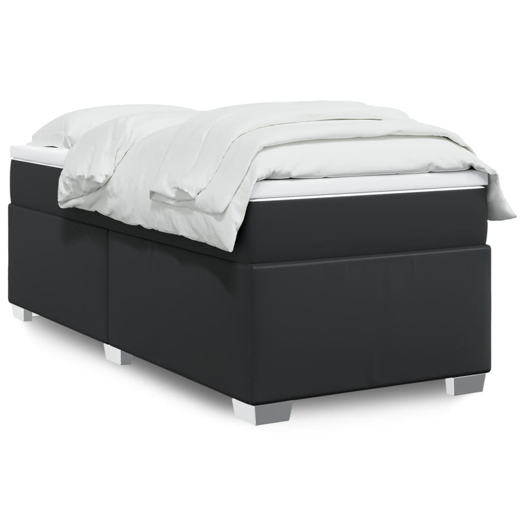 vidaXL Κρεβάτι Boxspring με Στρώμα Μαύρο 80 x 200 εκ. Συνθετικό Δέρμα