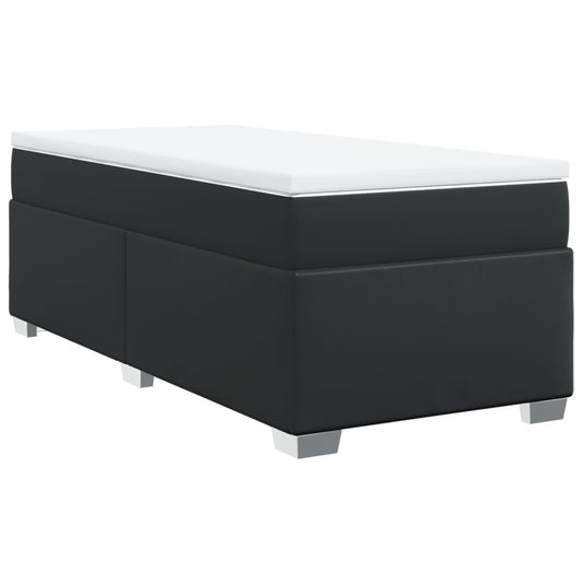 vidaXL Κρεβάτι Boxspring με Στρώμα Μαύρο 90x190εκ. από Συνθετικό Δέρμα