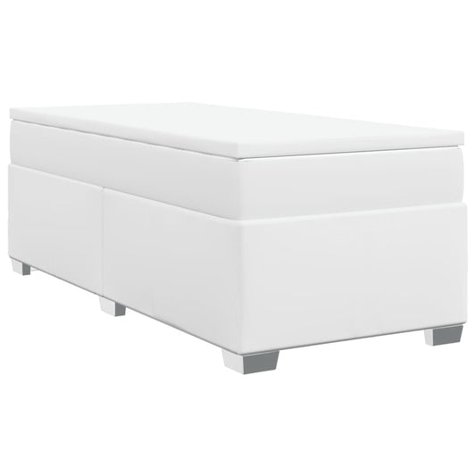 vidaXL Κρεβάτι Boxspring με Στρώμα Λευκό 90x190εκ. από Συνθετικό Δέρμα