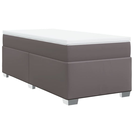 vidaXL Κρεβάτι Boxspring με Στρώμα Γκρι 90x190 εκ. από Συνθετικό Δέρμα