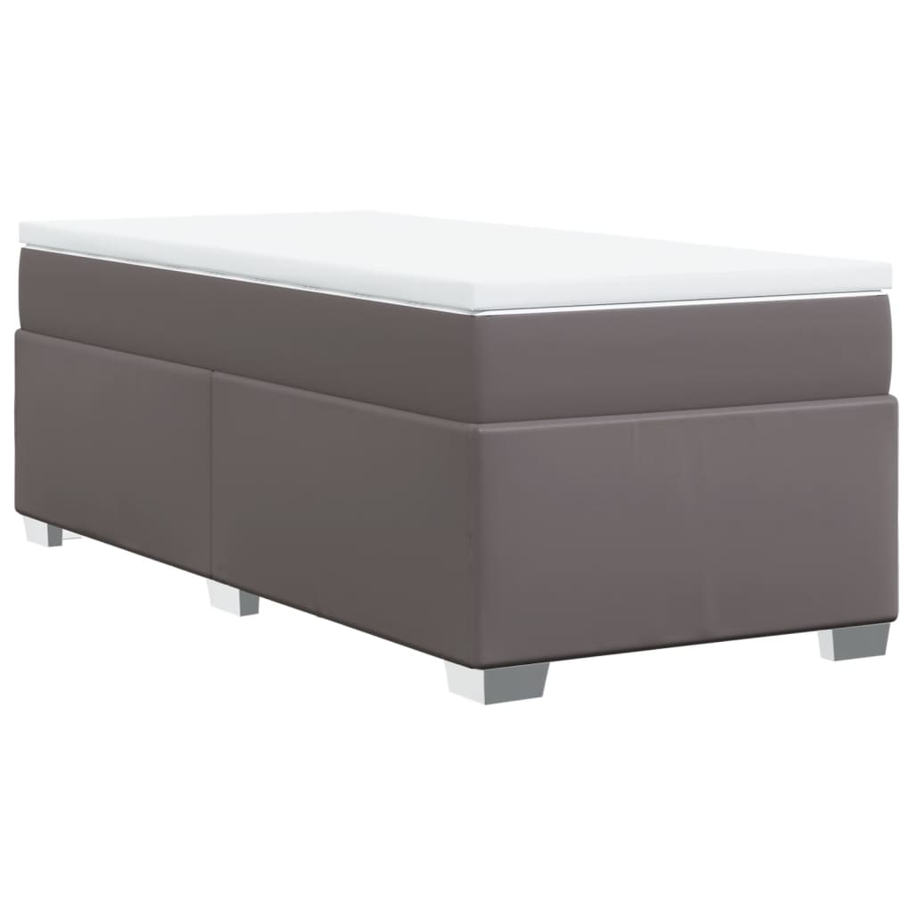 vidaXL Κρεβάτι Boxspring με Στρώμα Γκρι 90x190 εκ. από Συνθετικό Δέρμα