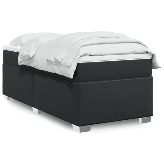 vidaXL Κρεβάτι Boxspring με Στρώμα Μαύρο 90x200εκ. από Συνθετικό Δέρμα
