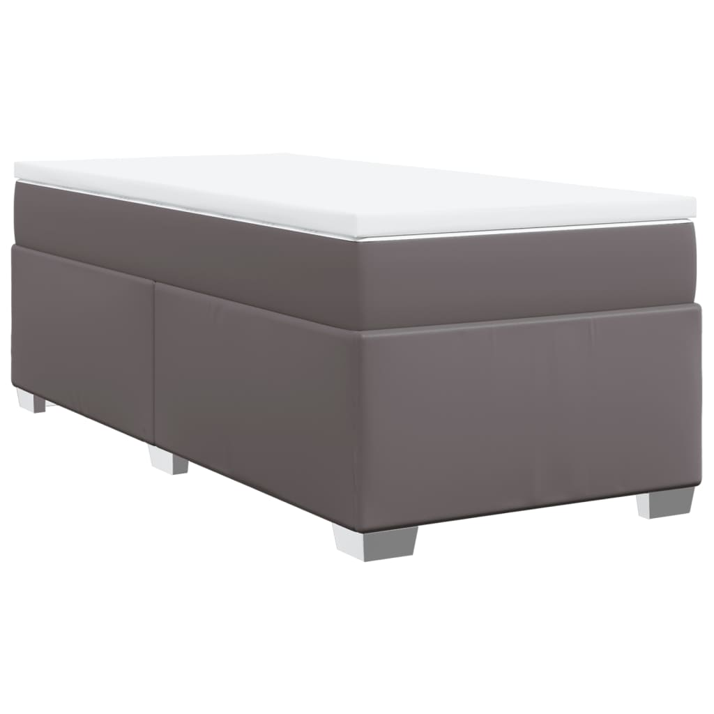 vidaXL Κρεβάτι Boxspring με Στρώμα Γκρι 90x200 εκ. από Συνθετικό Δέρμα