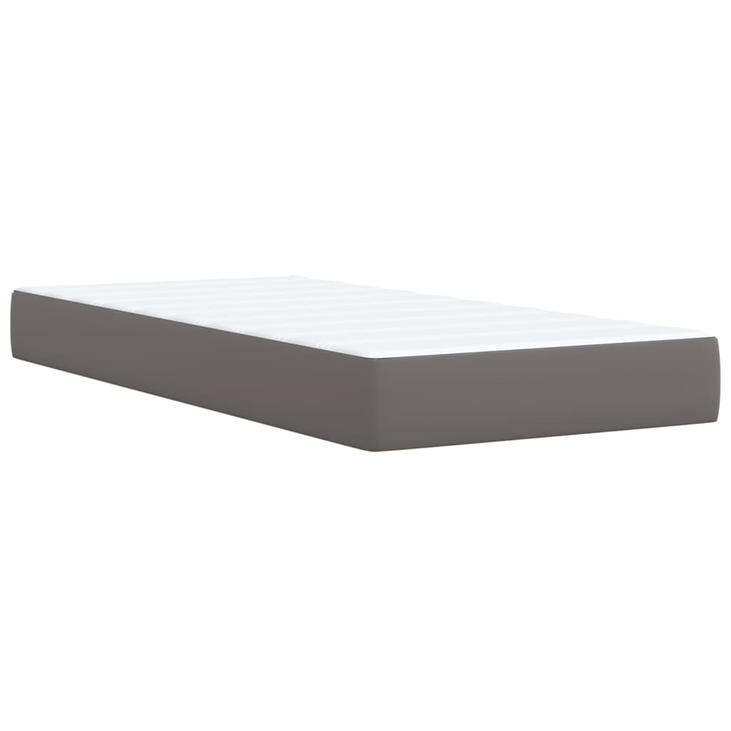 vidaXL Κρεβάτι Boxspring με Στρώμα Γκρι 90x200 εκ. από Συνθετικό Δέρμα