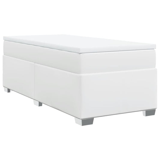 vidaXL Κρεβάτι Boxspring με Στρώμα Λευκό 100x200εκ.από Συνθετικό Δέρμα