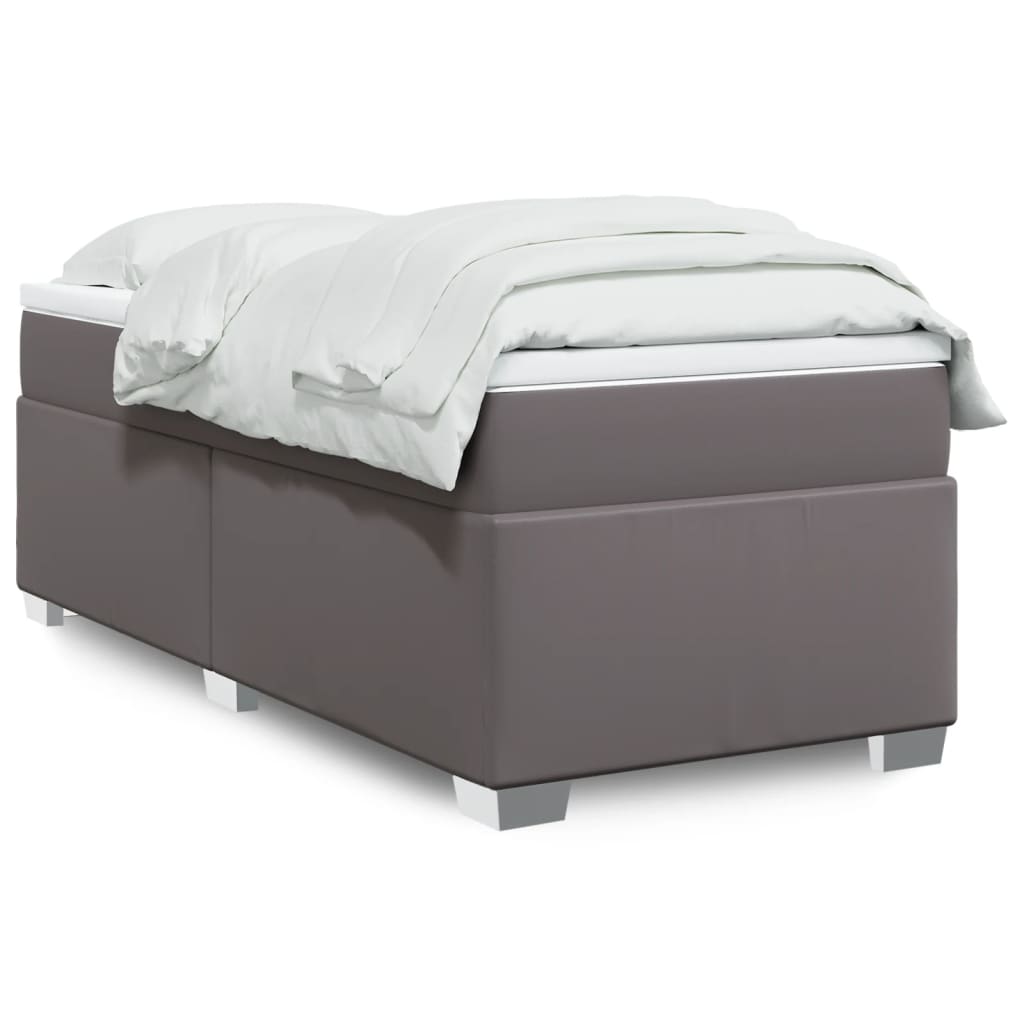 vidaXL Κρεβάτι Boxspring με Στρώμα Γκρι 100x200εκ. από Συνθετικό Δέρμα