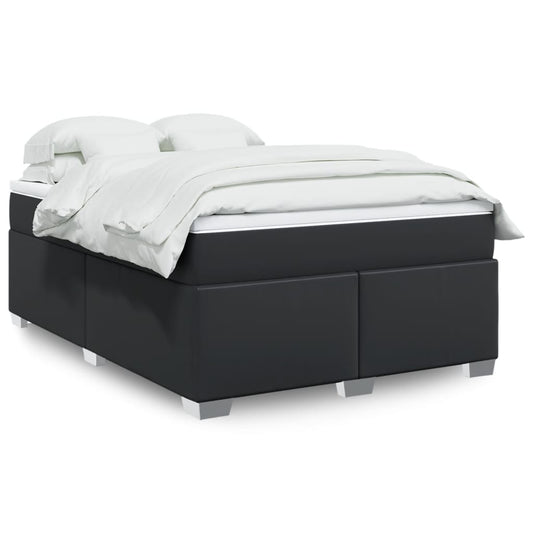 vidaXL Κρεβάτι Boxspring με Στρώμα Μαύρο 140x190εκ.από Συνθετικό Δέρμα