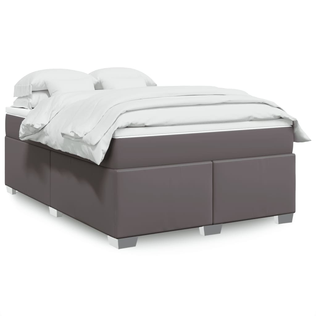 vidaXL Κρεβάτι Boxspring με Στρώμα Γκρι 140x190εκ. από Συνθετικό Δέρμα