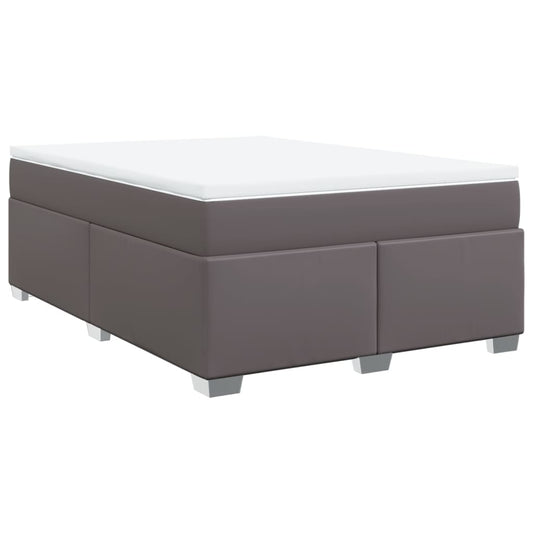 vidaXL Κρεβάτι Boxspring με Στρώμα Γκρι 140x200εκ. από Συνθετικό Δέρμα
