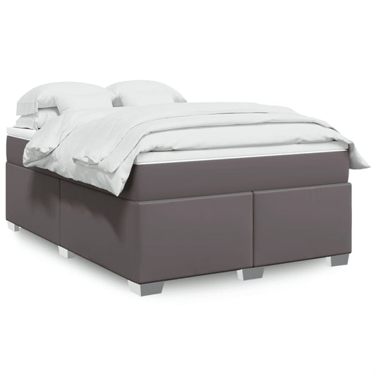 vidaXL Κρεβάτι Boxspring με Στρώμα Γκρι 140x200εκ. από Συνθετικό Δέρμα