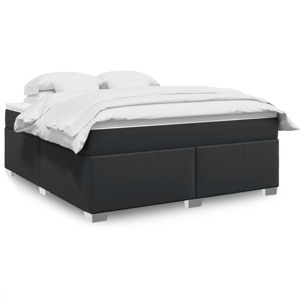 vidaXL Κρεβάτι Boxspring με Στρώμα Μαύρο 180x200εκ.από Συνθετικό Δέρμα