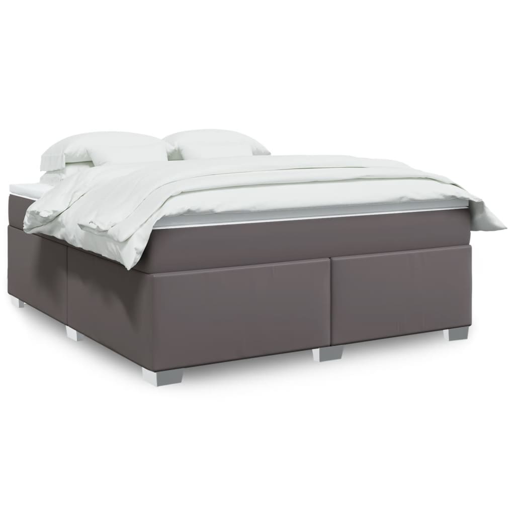 vidaXL Κρεβάτι Boxspring με Στρώμα Γκρι 180x200 εκ. Συνθετικό Δέρμα