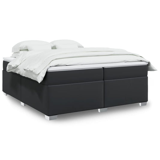 vidaXL Κρεβάτι Boxspring με Στρώμα Μαύρο 200x200 εκ. Συνθετικό Δέρμα