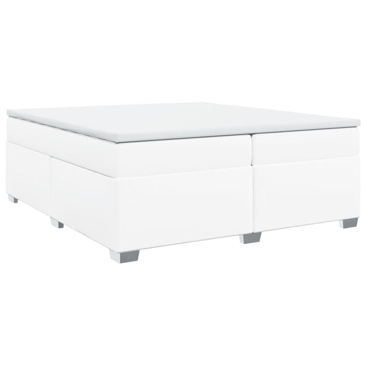 vidaXL Κρεβάτι Boxspring με Στρώμα Λευκό 200x200 εκ. Συνθετικό Δέρμα