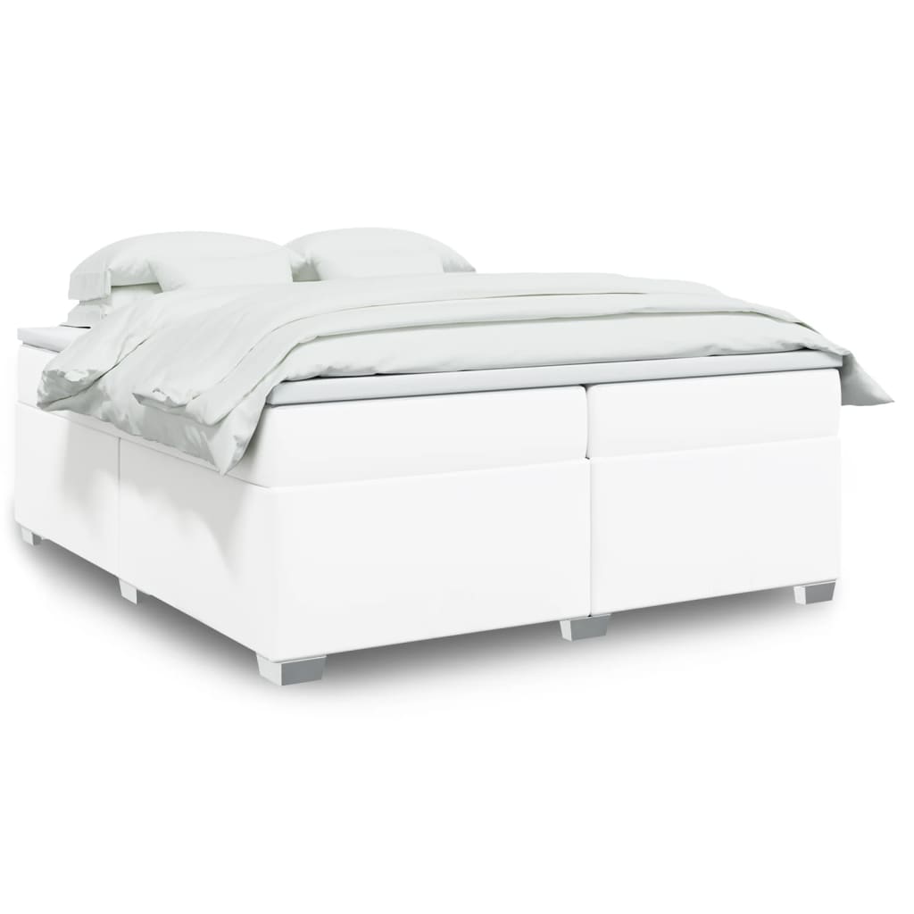 vidaXL Κρεβάτι Boxspring με Στρώμα Λευκό 200x200 εκ. Συνθετικό Δέρμα