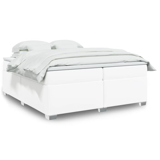 vidaXL Κρεβάτι Boxspring με Στρώμα Λευκό 200x200 εκ. Συνθετικό Δέρμα