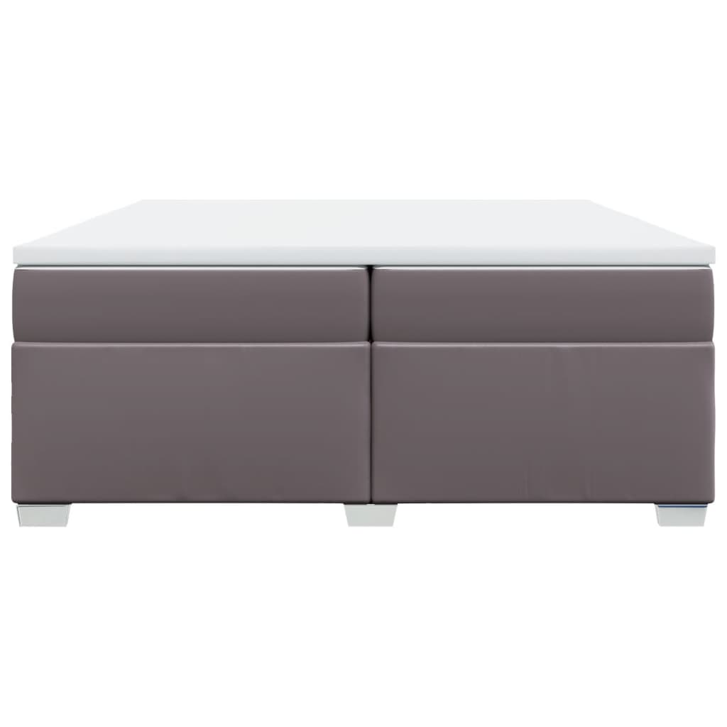 vidaXL Κρεβάτι Boxspring με Στρώμα Γκρι 200x200 εκ. Συνθετικό Δέρμα