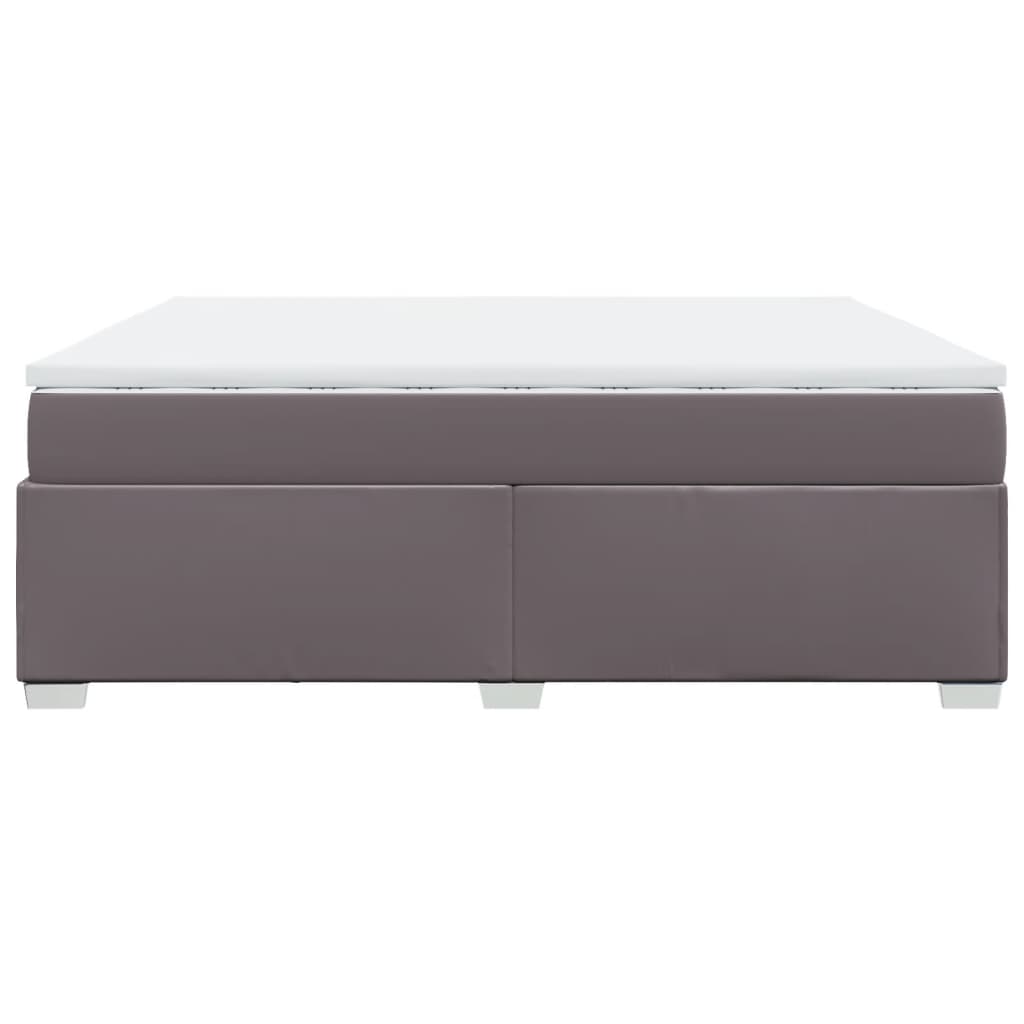 vidaXL Κρεβάτι Boxspring με Στρώμα Γκρι 200x200 εκ. Συνθετικό Δέρμα