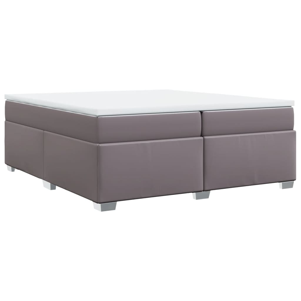 vidaXL Κρεβάτι Boxspring με Στρώμα Γκρι 200x200 εκ. Συνθετικό Δέρμα