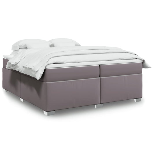 vidaXL Κρεβάτι Boxspring με Στρώμα Γκρι 200x200 εκ. Συνθετικό Δέρμα