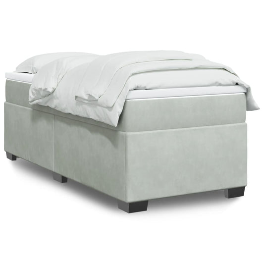 vidaXL Κρεβάτι Boxspring με Στρώμα Ανοιχτό Γκρι 90x200 εκ. Βελούδινο