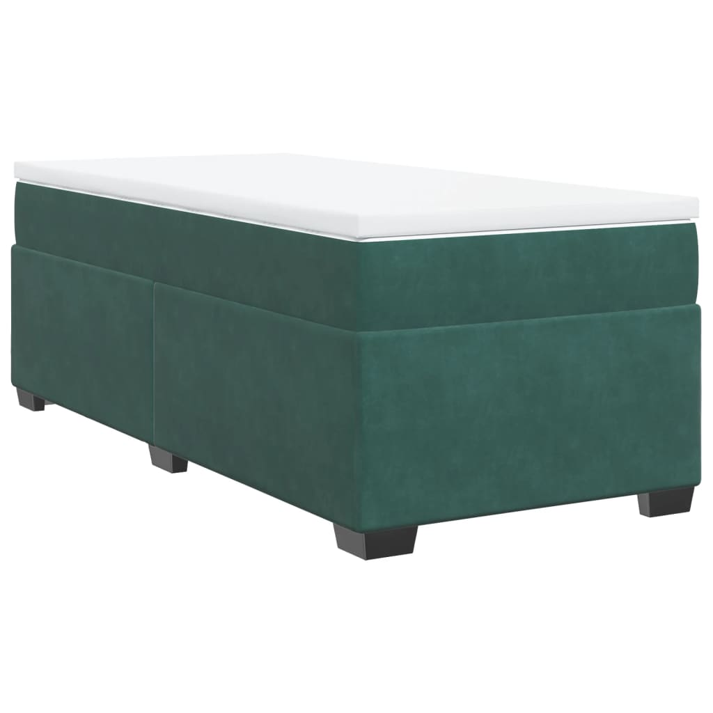 vidaXL Κρεβάτι Boxspring με Στρώμα Σκούρο Πράσινο 90x200 εκ. Βελούδινο