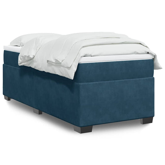 vidaXL Κρεβάτι Boxspring με Στρώμα Σκούρο Μπλε 100x200 εκ. Βελούδινο