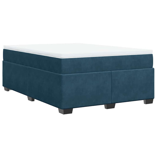 vidaXL Κρεβάτι Boxspring με Στρώμα Σκούρο Μπλε 140x190 εκ. Βελούδινο