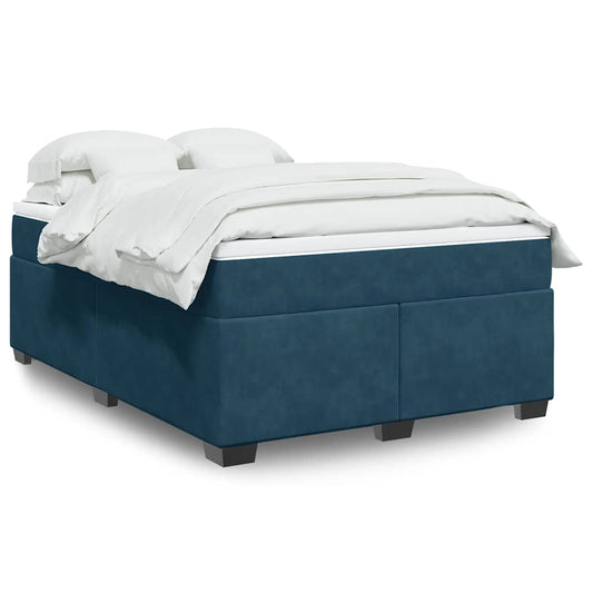 vidaXL Κρεβάτι Boxspring με Στρώμα Σκούρο Μπλε 140x190 εκ. Βελούδινο