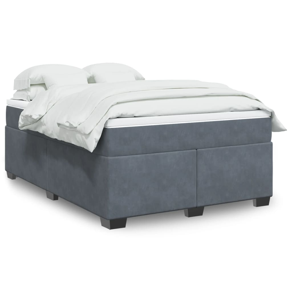 vidaXL Κρεβάτι Boxspring με Στρώμα Σκούρο Γκρι 140x200 εκ. Βελούδινο