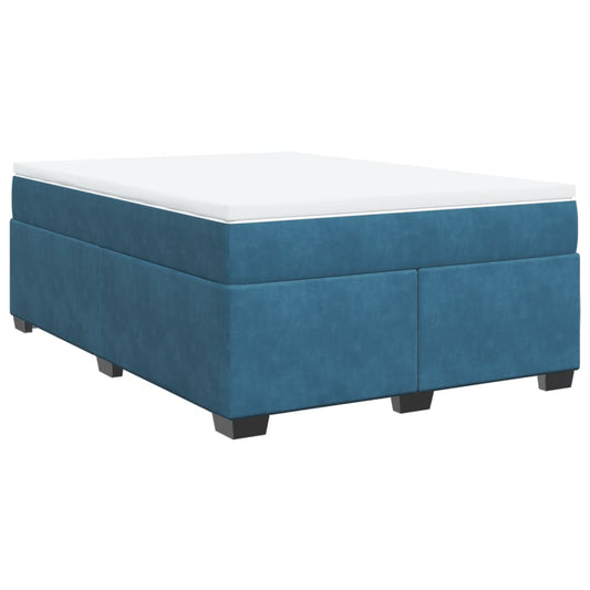 vidaXL Κρεβάτι Boxspring με Στρώμα Σκούρο Μπλε 140x200 εκ. Βελούδινο