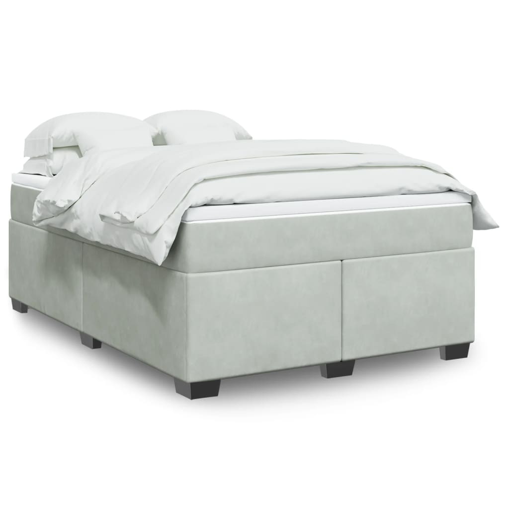 vidaXL Κρεβάτι Boxspring με Στρώμα Ανοιχτό Γκρι 160x200 εκ. Βελούδινο