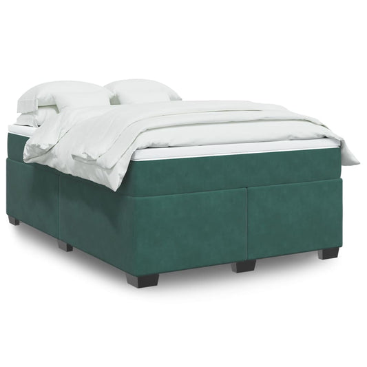 vidaXL Κρεβάτι Boxspring με Στρώμα Σκούρο Πράσινο 160x200εκ. Βελούδινο