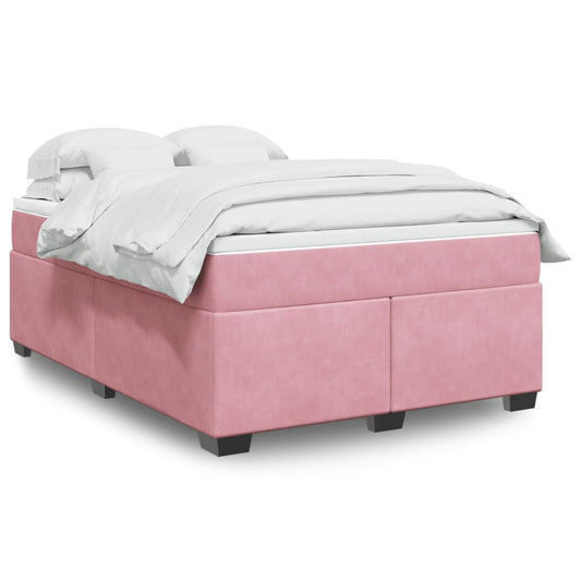 vidaXL Κρεβάτι Boxspring με Στρώμα Ροζ 160x200 εκ. Βελούδινο