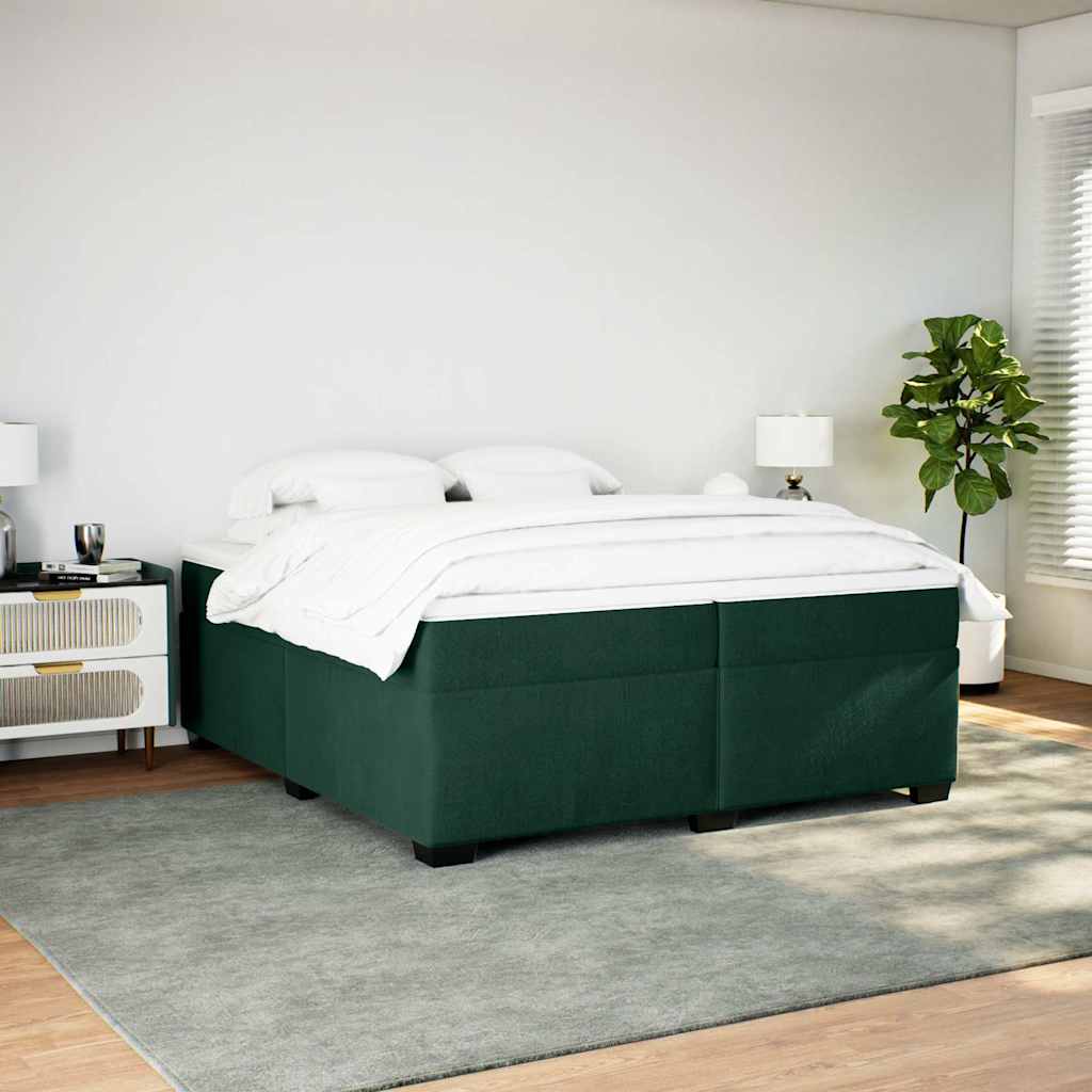 vidaXL Κρεβάτι Boxspring με Στρώμα Σκούρο Πράσινο 200x200εκ. Βελούδινο