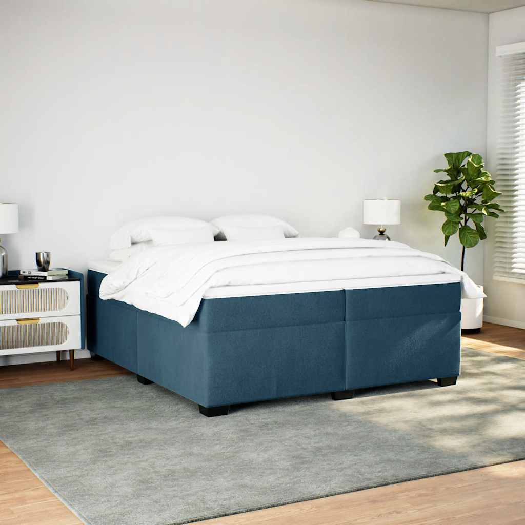vidaXL Κρεβάτι Boxspring με Στρώμα Σκούρο Μπλε 200x200 εκ. Βελούδινο