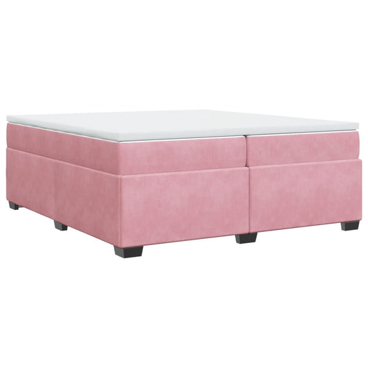 vidaXL Κρεβάτι Boxspring με Στρώμα Ροζ 200x200 εκ. Βελούδινο