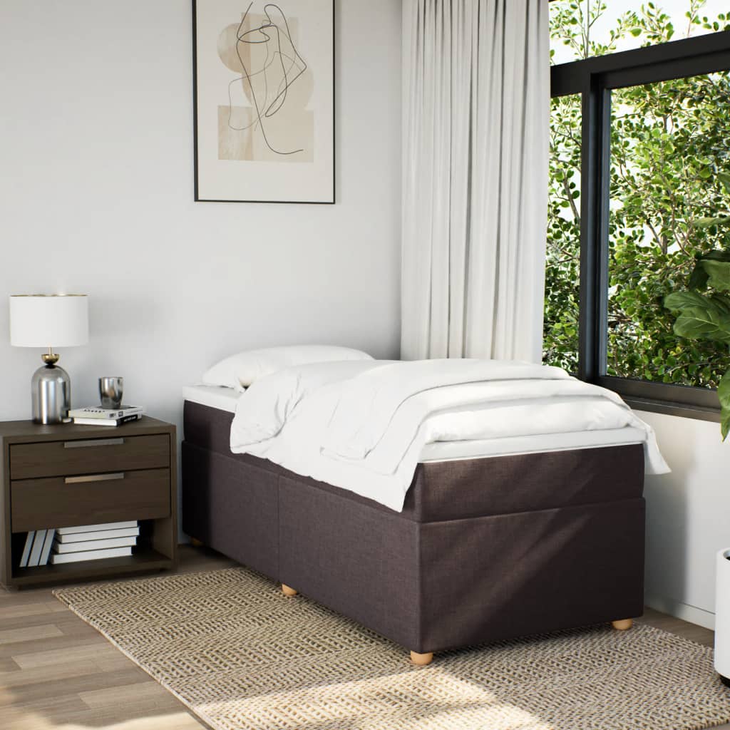vidaXL Κρεβάτι Boxspring με Στρώμα Σκούρο Καφέ 90x190 εκ. Υφασμάτινο