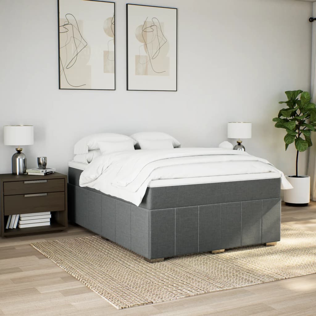 vidaXL Κρεβάτι Boxspring με Στρώμα Σκούρο Γκρι 140x190 εκ. Υφασμάτινο
