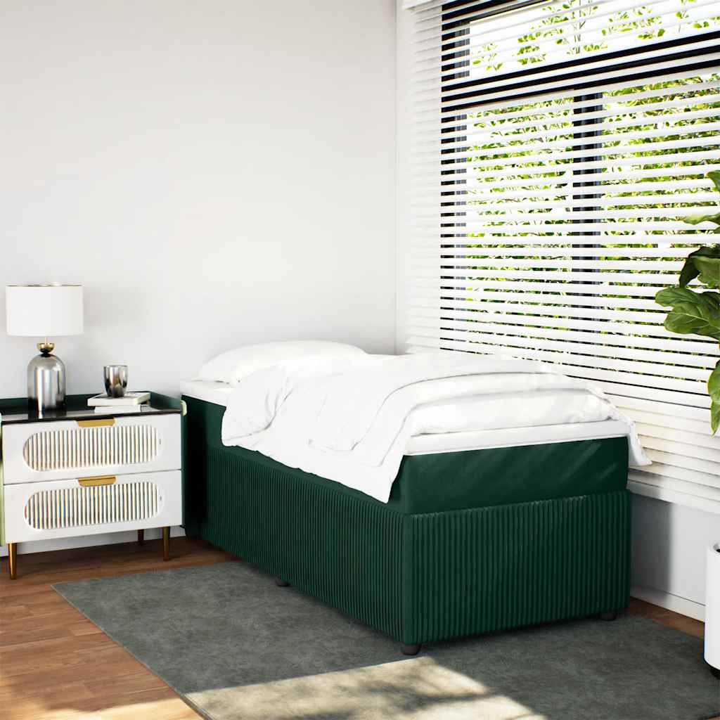 vidaXL Κρεβάτι Boxspring με Στρώμα Σκούρο Πράσινο 80x200 εκ. Βελούδινο
