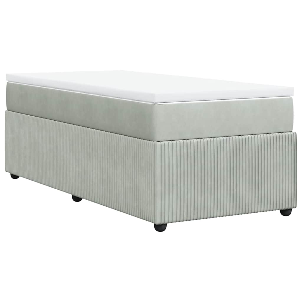 vidaXL Κρεβάτι Boxspring με Στρώμα Ανοιχτό Γκρι 90x190 εκ. Βελούδινο