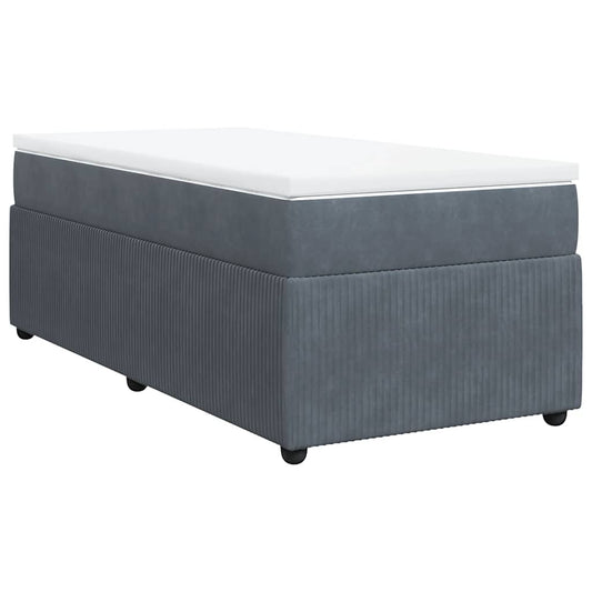 vidaXL Κρεβάτι Boxspring με Στρώμα Σκούρο Γκρι 90x190 εκ. Βελούδινο