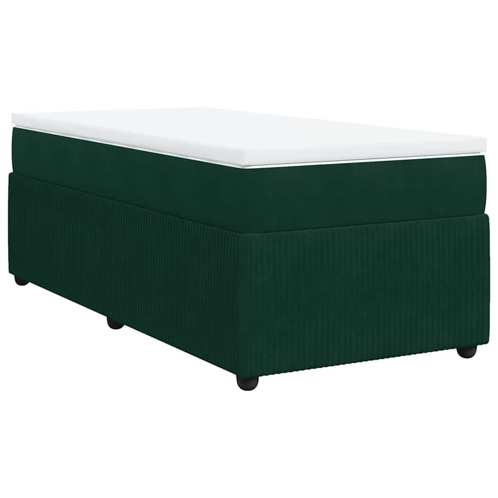 vidaXL Κρεβάτι Boxspring με Στρώμα Σκούρο Πράσινο 90x190 εκ. Βελούδινο