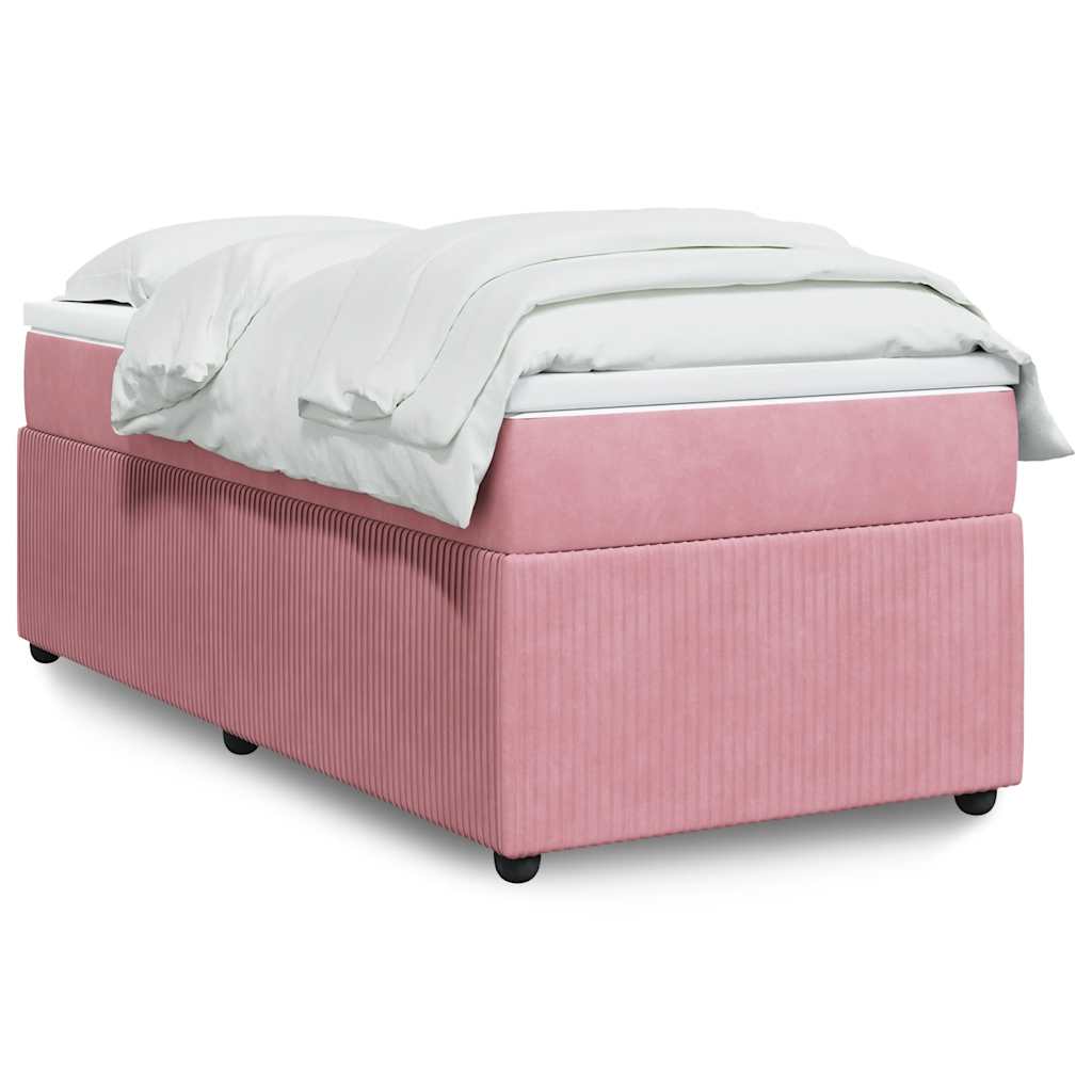 vidaXL Κρεβάτι Boxspring με Στρώμα Ροζ 90x190 εκ. Βελούδινο