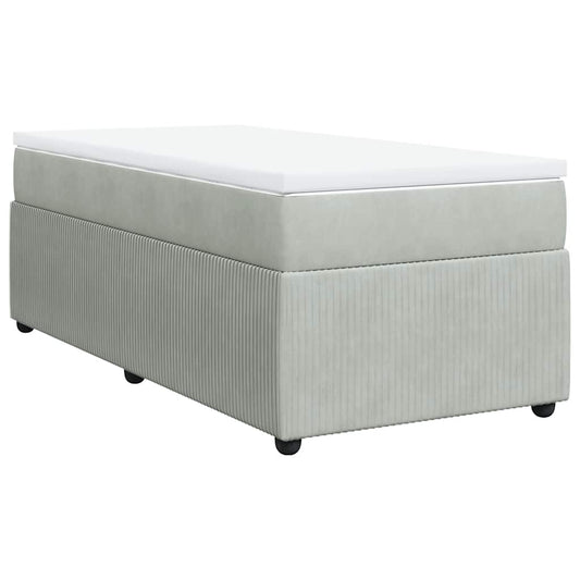 vidaXL Κρεβάτι Boxspring με Στρώμα Ανοιχτό Γκρι 90x200 εκ. Βελούδινο