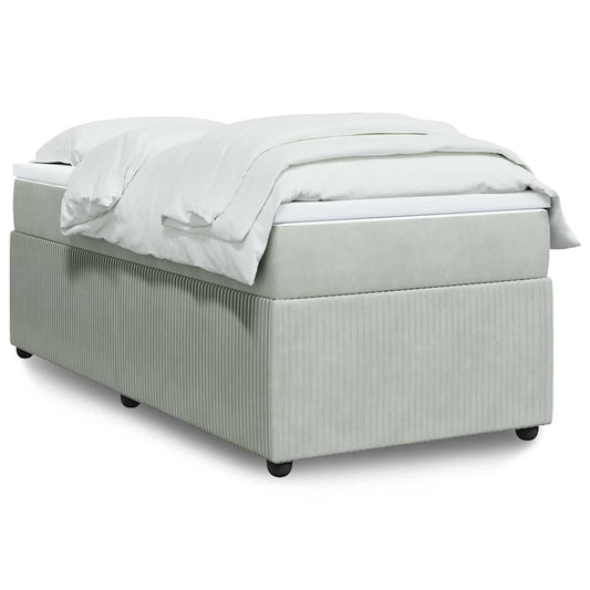 vidaXL Κρεβάτι Boxspring με Στρώμα Ανοιχτό Γκρι 90x200 εκ. Βελούδινο