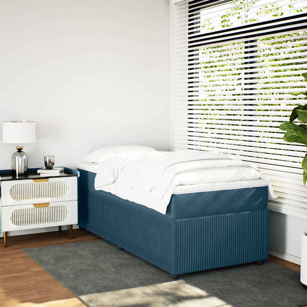 vidaXL Κρεβάτι Boxspring με Στρώμα Σκούρο Μπλε 90x200 εκ. Βελούδινο