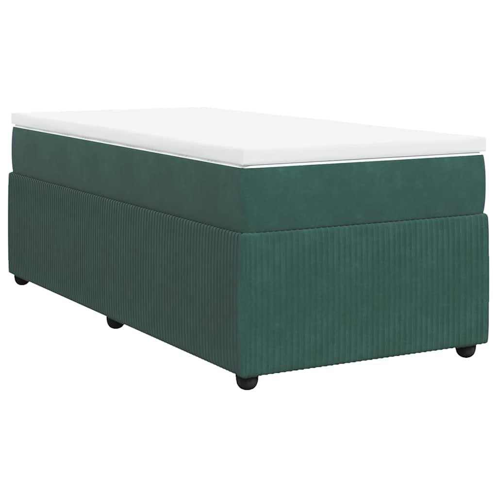 vidaXL Κρεβάτι Boxspring με Στρώμα Σκούρο Πράσινο 100x200εκ. Βελούδινο